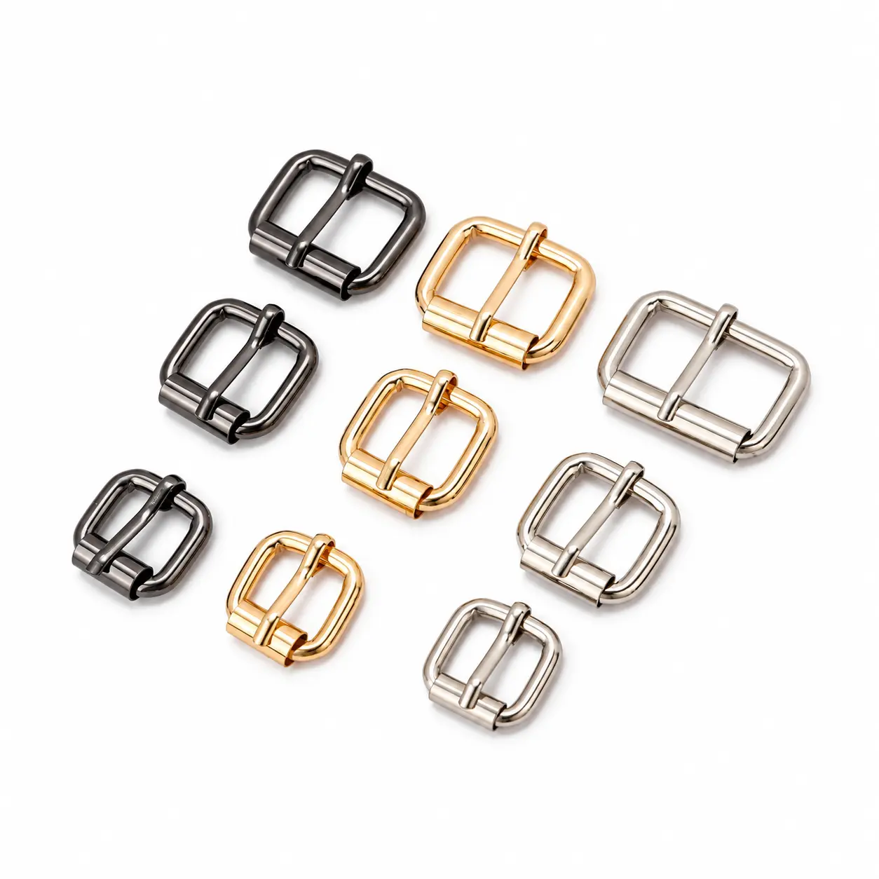 Heavy-duty roller buckles for webbing in black, gold and silver finishes