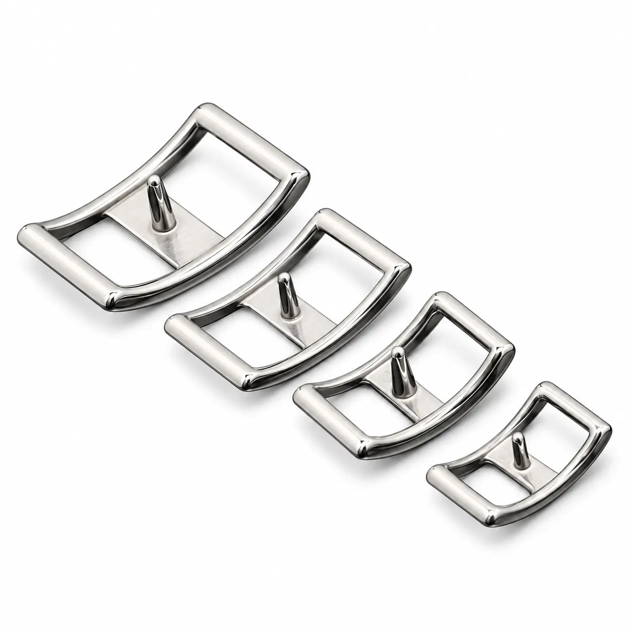 Four curved Conway buckles for horse tack