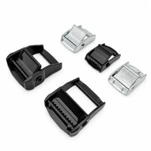 Cam buckles for webbing straps in black and silver finishes