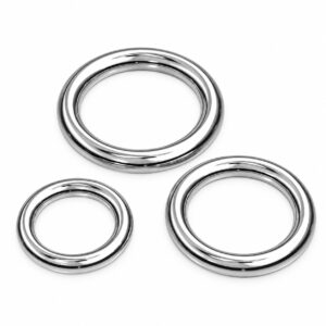 Polished stainless steel O-rings in three sizes for horse tack and outdoor straps