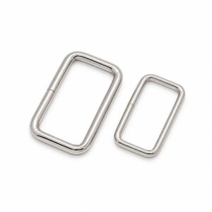 Polished rectangular metal rings in two sizes for webbing straps
