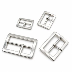 Rectangular pin buckles in four sizes for pet harnesses and straps