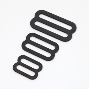 Black double-slot webbing sliders in 27 mm, 37 mm and 50 mm sizes