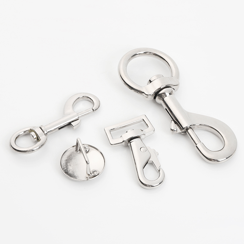 Silver-tone swivel hooks and round pin-back button collection